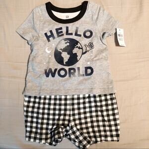 NWT Gap 1-Piece Shorts and Short Sleeve “Hello World” Size 12-18 Months
